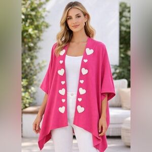 Victoria Harbour Pink Heart Cardigan One Size Kimono Sweater. Valentine’s Day